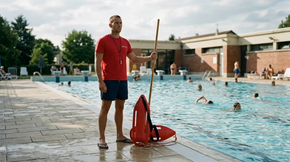 Maître-nageur sauveteur au bord d’une piscine